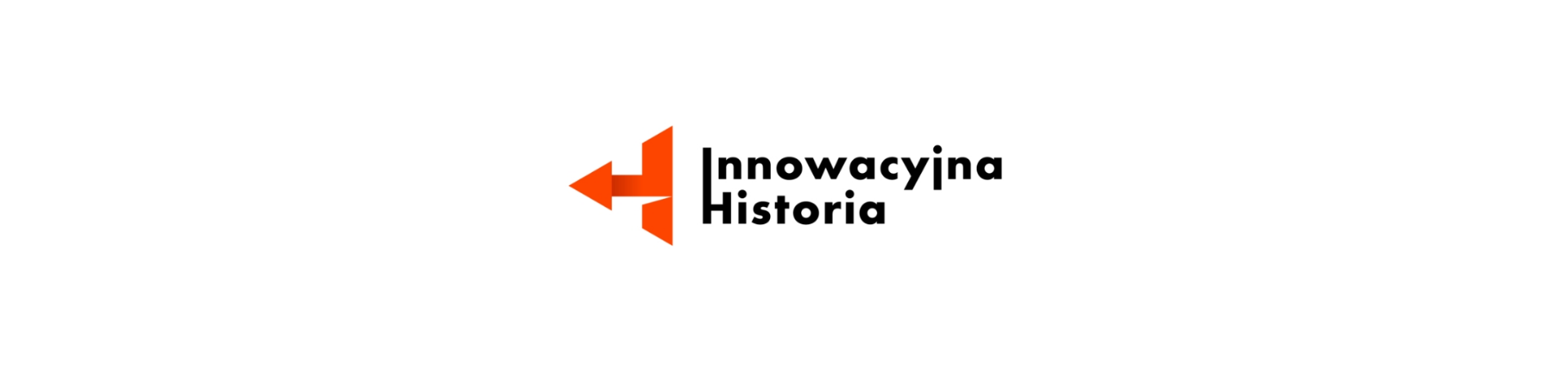 logo pomarańczowa strzałka w kształcie litery H skierowana w lewo i napis Innowacyjna historia