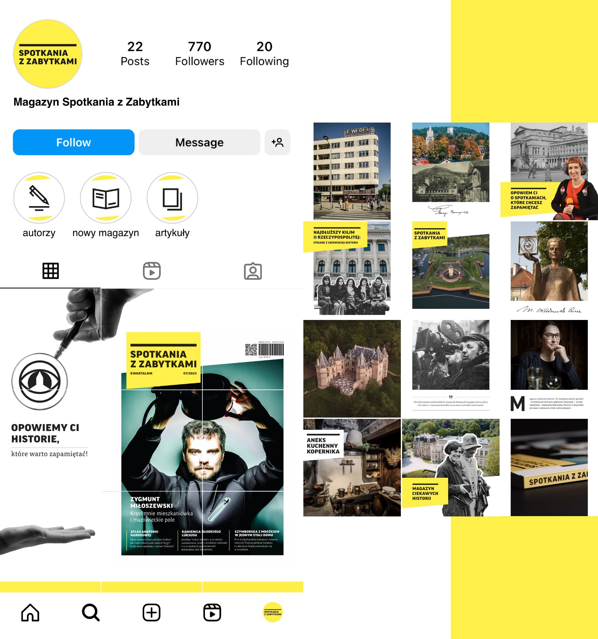Magazyn Spotkania z Zabytkami - widok siatki profilu instagram