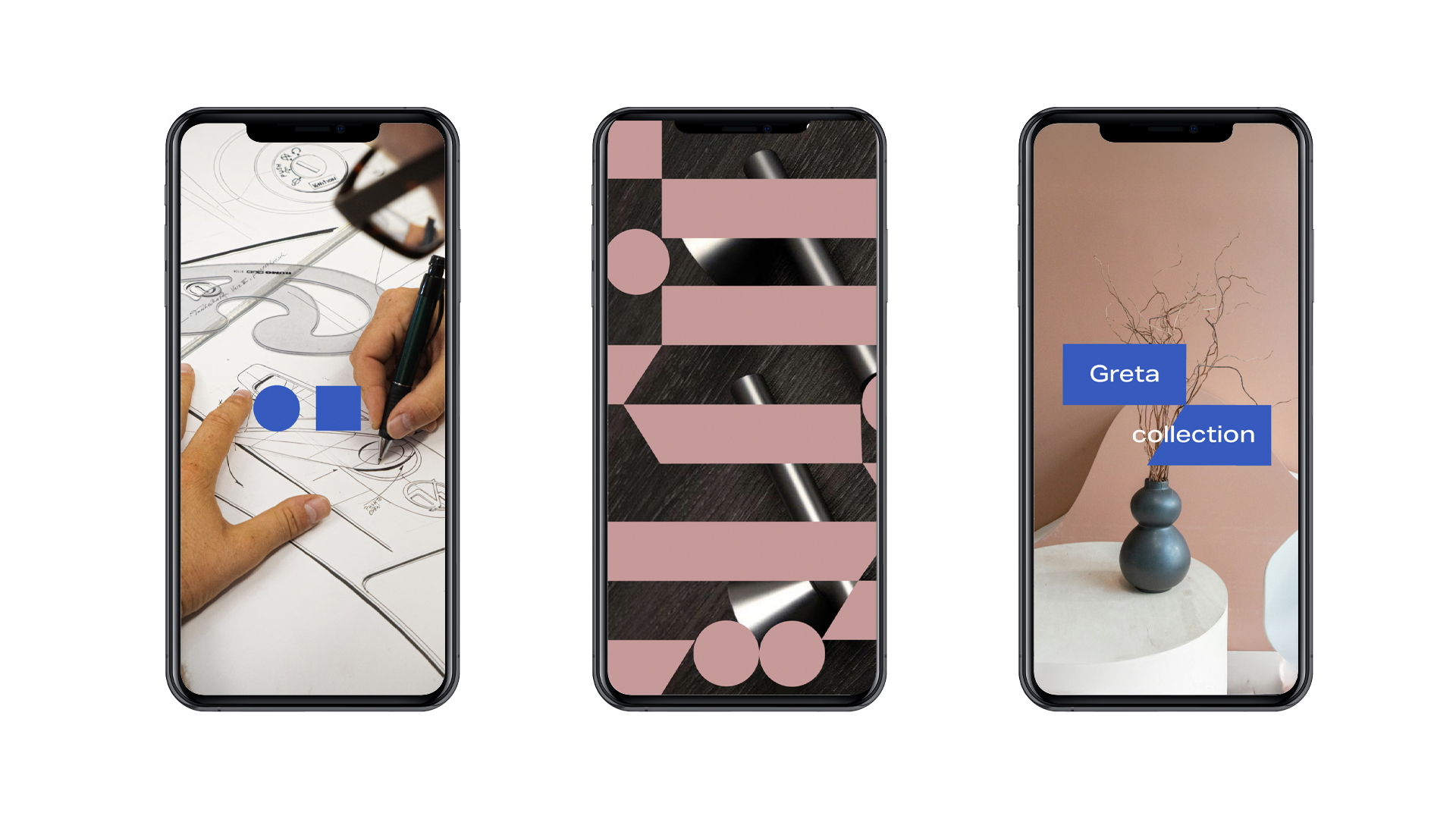 three smartphones with. brand's instagram stories