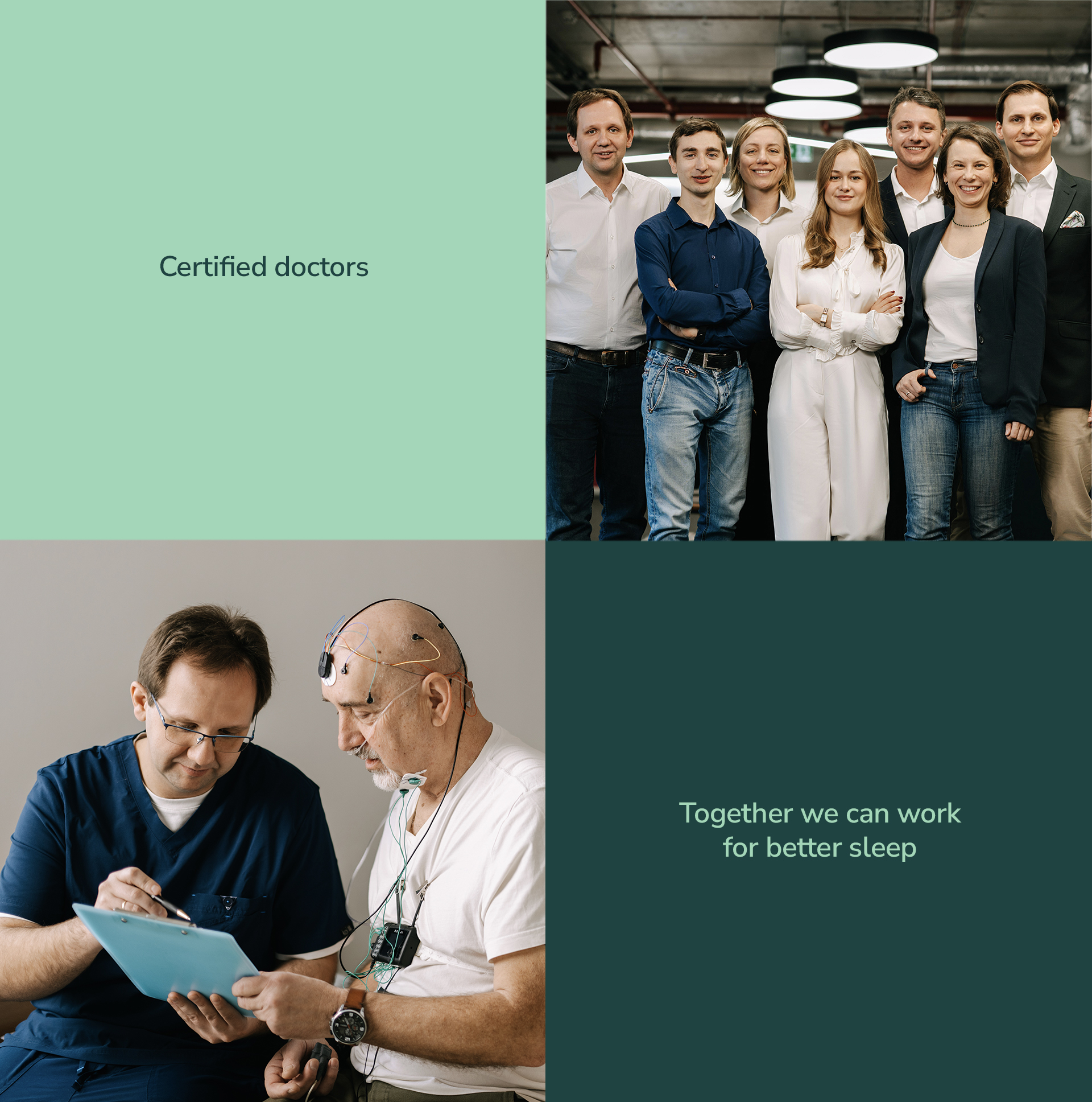 team photo and a doctor with his patient