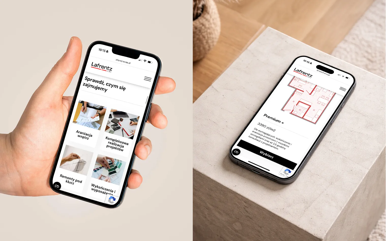 Strona internetowa Lafrentz Home w wersji mobile