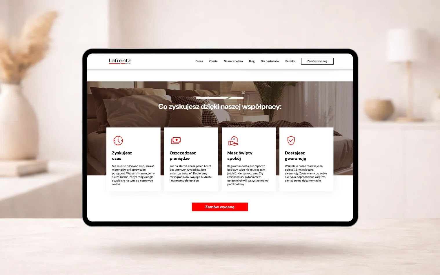 Lafrentz Home - strona internetowa w wersji na tablecie