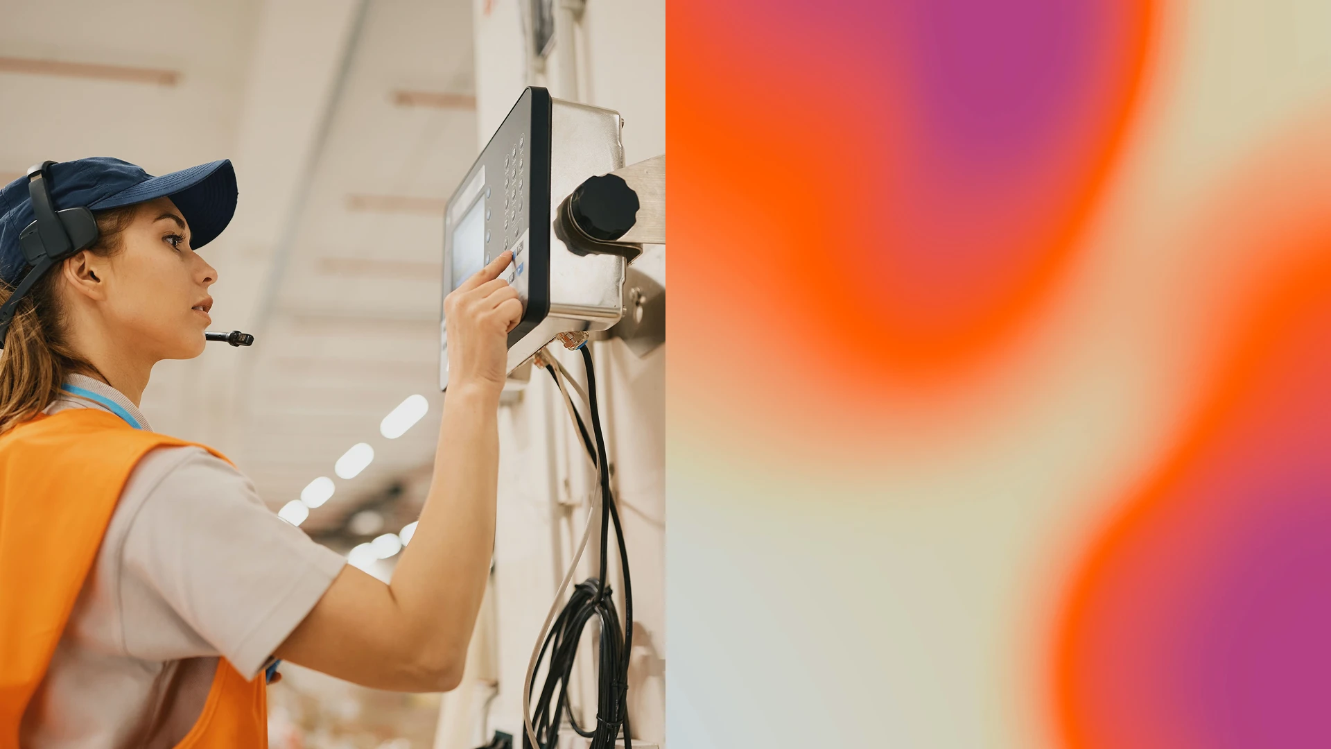 Factory worker and brand gradient