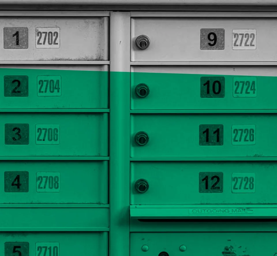 a bank of mailboxes